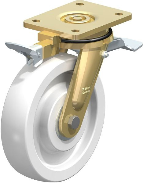 Blickle LS-SPO 200K-ST-RI4 Stahlgeschweißte Schwerlast-Lenkrolle, schwere Drehkranz-Ausführung mit Feststeller, Polyamid, Weiß, 384388