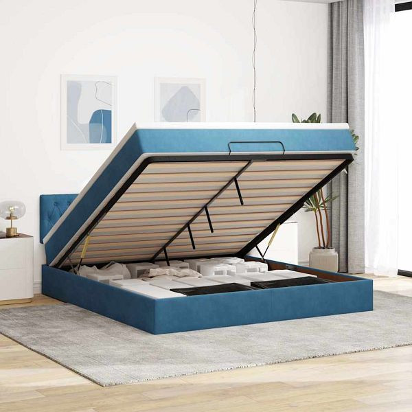 vidaXL Ottoman-Bett mit Matratze & LEDs Dunkelblau 160x200 cm Samt, 3312708