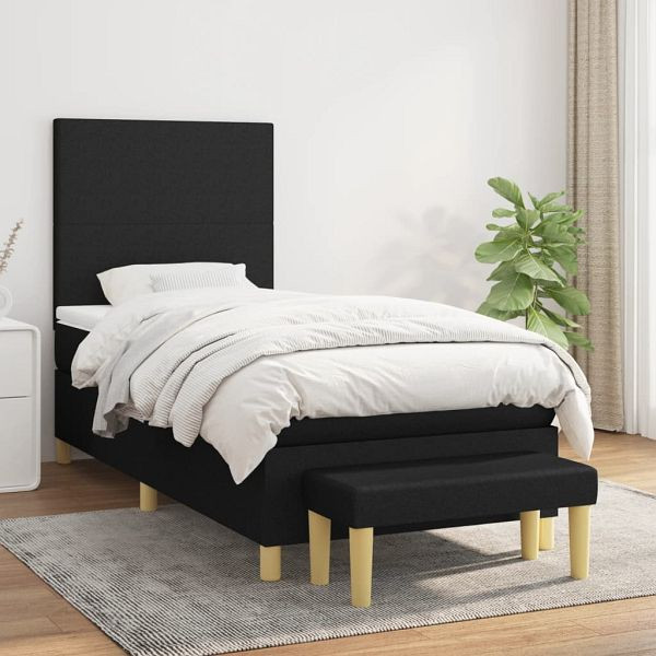 vidaXL Boxspringbett mit Matratze Schwarz 90x200 cm Stoff, 3136967