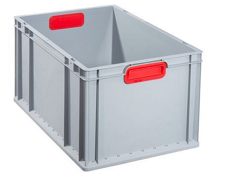 DENIOS Euro-Stapelbehälter classic-line B, rote Griffmulden, 600 x 400 x 320, VE: 3 Stück, 265209