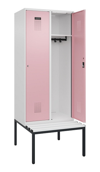 C+P Spind Evolo PLUS, 2 Abteile, 2120x800x815mm, 9016/3015, Haken 4, Zylinderschloss, Sitzfläche Kunststoff, Sitzbank, 0490507-22 S10099