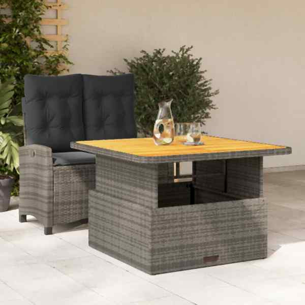 vidaXL 2-tlg. Garten-Essgruppe mit Kissen Grau Poly Rattan, UV-beständig, 3277403