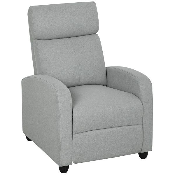 HOMCOM Relaxsessel, verstellbar 135°, ausziehbare Fußstütze, gepolsterte Lehnen, Leinen-Polyester, Hellgrau, 839-308V00LG