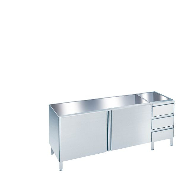 CHROMOnorm Arbeitsschrank mit Flügeltüren und Schubladenblock rechts, Tiefe 560 (600)mm, ohne Tischplatte, SF0612US3R0