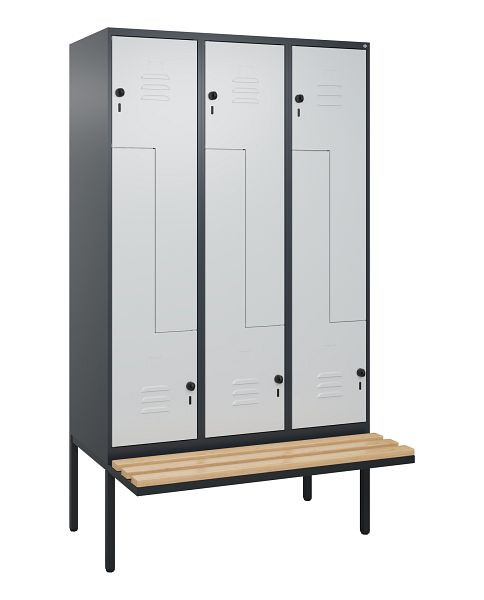 C+P Z-Spind Classic PLUS, Bank, 6 Abteile, 2120x1200x815mm, 7016/7035, Drehriegel, Buche-Sitzleisten, 0800437-326 S10013