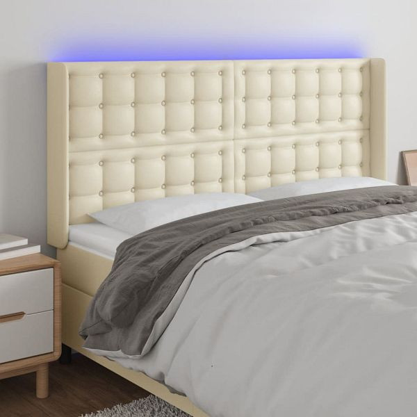 vidaXL LED Kopfteil Creme 203x16x118/128 cm Kunstleder, 3124158, 8720287308027