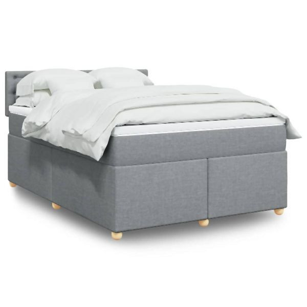 vidaXL Boxspringbett mit Matratze Hellgrau 160x200 cm Stoff, 3289045