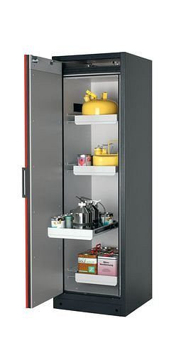 asecos Feuerbeständiger Gefahrstoffschrank Select W-64L, 4 Auszugswannen, Tür rot (links), 200998