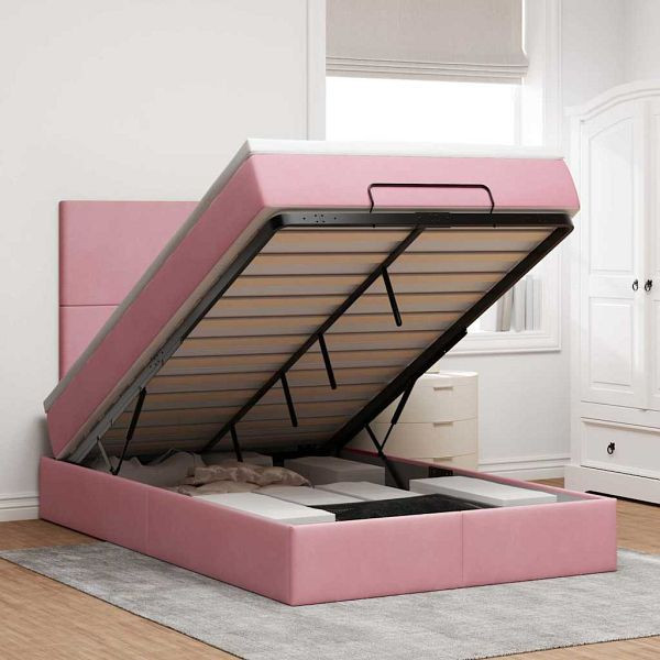 vidaXL Ottoman-Bett mit Matratzen & LEDs Rosa 120x190 cm Samt, 3314239