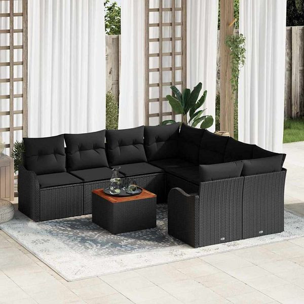 vidaXL Garten-Sofa-Set 9-teilig Schwarz, 3356105, 8721288363763