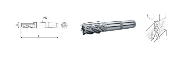 ELMAG HSS Co5-Schaftfräser mit Morsekegel DIN 845, Ø 16,0 mm, MK 2 (kurz), 74003