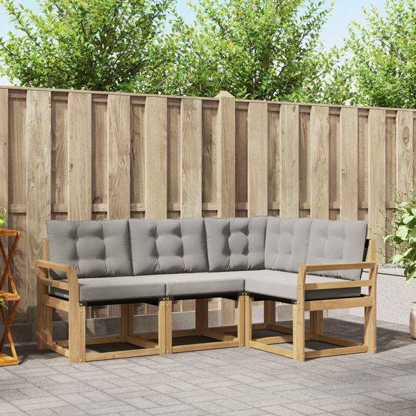 vidaXL Outdoor-Sofagarnitur mit Kissen 4-teilig Weiß und Hellgrau, 3389429