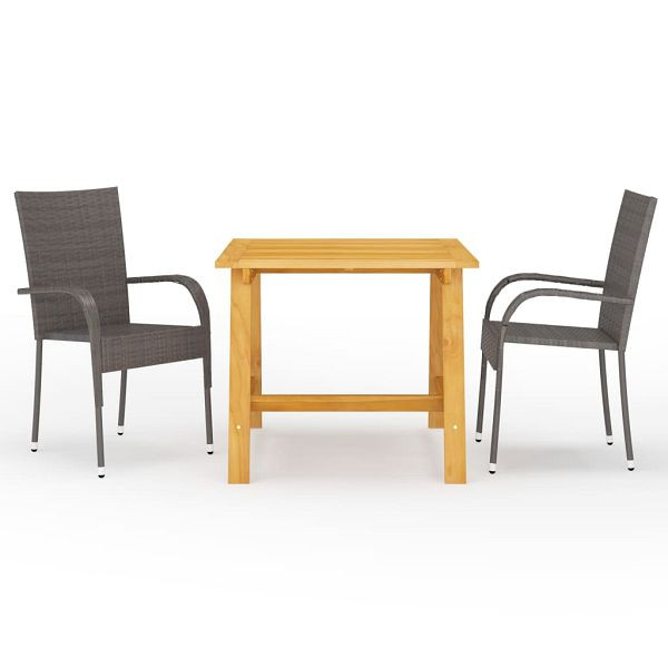 vidaXL 3-teilig Garten-Essgruppe Braun, Material: PE (Polyethylen) Rattan, pulverbeschichteter Stahl, 3068697
