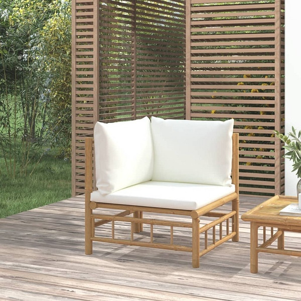 vidaXL Garten-Ecksofa mit Cremeweißen Kissen Bambus, 362300