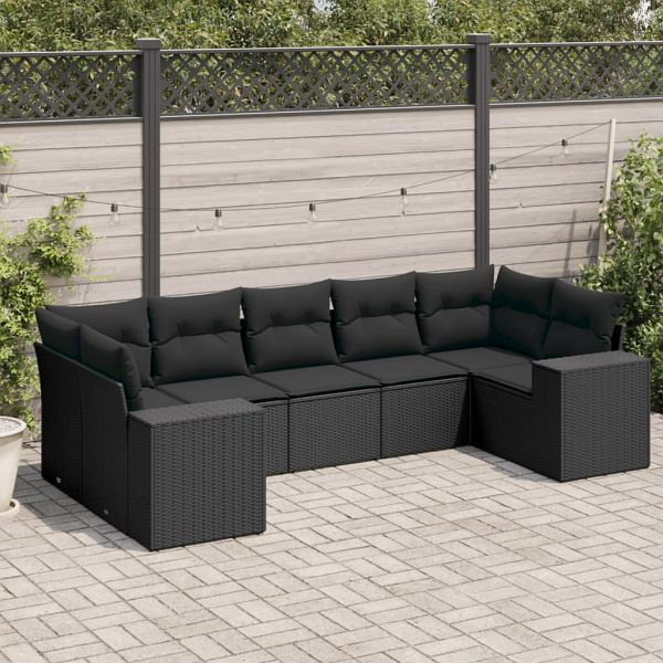 vidaXL 7-teilig Garten-Sofagarnitur mit Kissen Schwarz Poly Rattan, 3222984