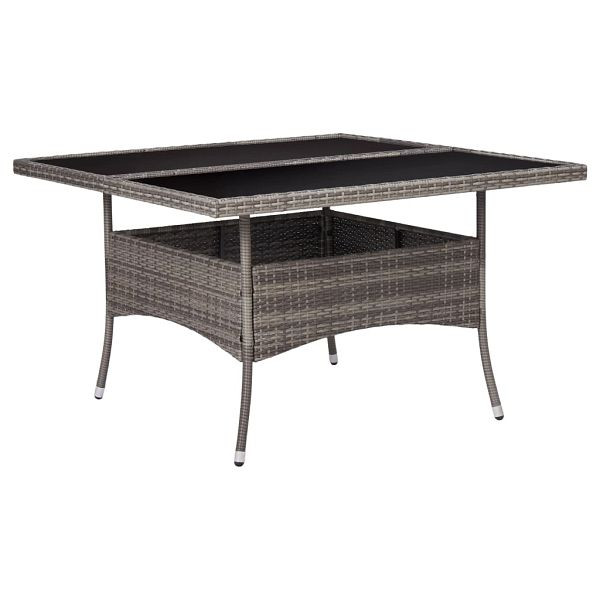 vidaXL Garten-Esstisch Grau Poly Rattan und Glas, 46190