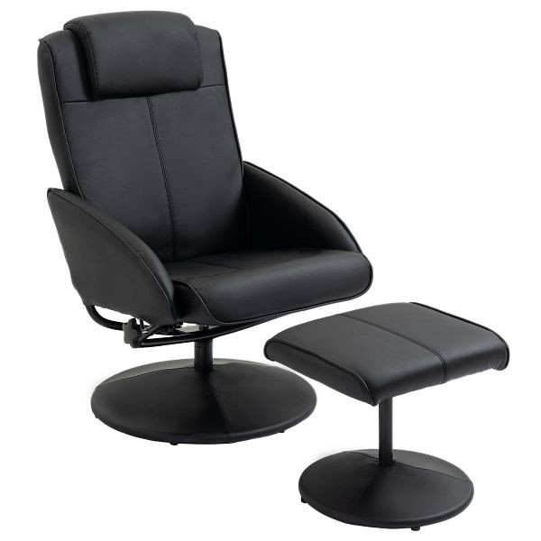 HOMCOM Relaxsessel mit Fußhocker, Kunstleder-Bezug, neigbar, ergonomisches Design, Schwarz, 833-360BK