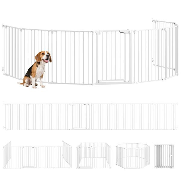 PawHut Haustierzaun, 8-Panel-Barriere mit Tür, faltbar, für kleine & mittelgroße Hunde, Kunststoff, Kohlenstoffstahl, D06-285V01WT