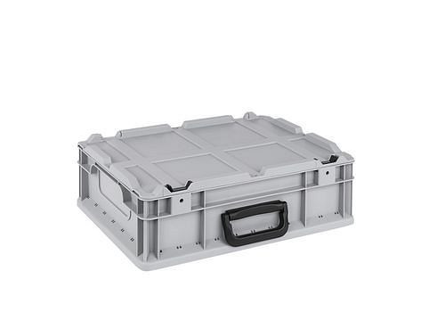 DENIOS classic-line Euro-Stapelbehälter C, Tragegriff, Scharnierdeckel, PP, 400 x 300 x 135 mm, VE: 14 Stück, 265218