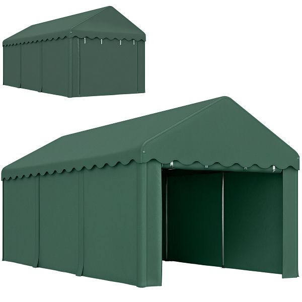 Outsunny 3x6 m Tragbarer Carport, Fahrzeugunterstand mit 2 Eingängen, Polyesterdach, für Autos, Boote, Gartengeräte, Dunkelgrün, 84C-534V00DG