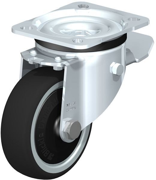 Blickle LK-PATH 100K-1-ST-ELS-FK Stahlblech-Lenkrolle, schwere Ausführung, mit Anschraubplatte & Feststeller, Thermoplastisches Polyurethan, Grau, 852235