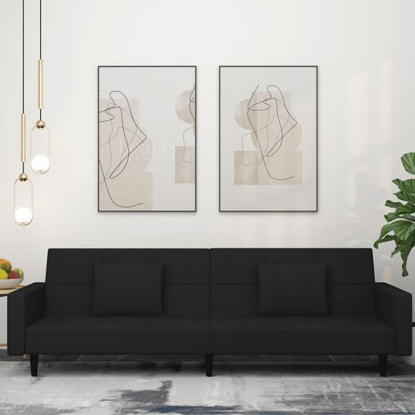 vidaXL Schlafsofa 2-Sitzer mit 2 Kissen Schwarz Samt, 375821
