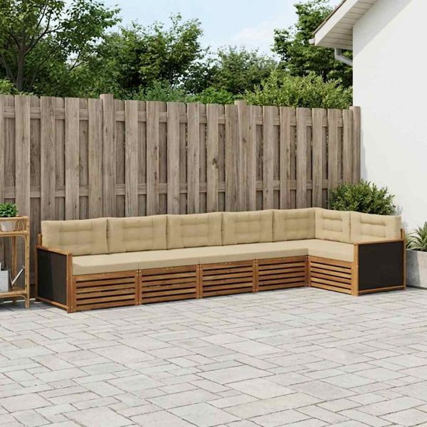 vidaXL Outdoor-Sofagarnitur 6-teilig Natur und Beige 406 x 168,5 x 73 cm, 3383406