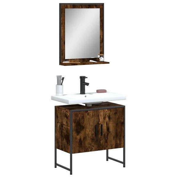 vidaXL 2-teilig Badmöbel-Set Räuchereiche Holzwerkstoff, 3214336