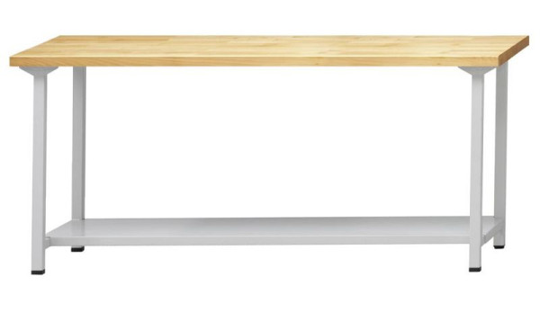 ANKE Werkbänke Arbeitstisch; 2000 x 800 x 890 mm; RAL 7035; Buche-Massiv-Platte 40 mm; Ablageboden aus Stahlblech 600 mm tief, 401.317