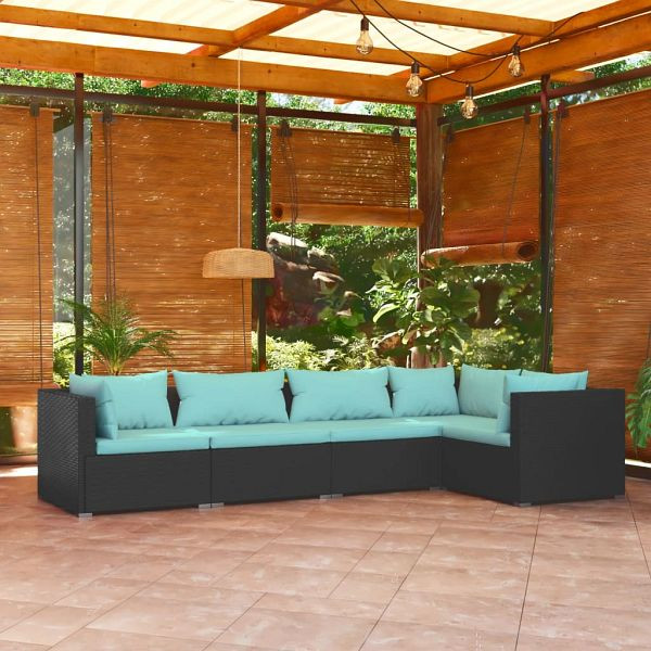 vidaXL 5-teilig Garten-Lounge-Set mit Kissen Poly Rattan Schwarz, 3101689