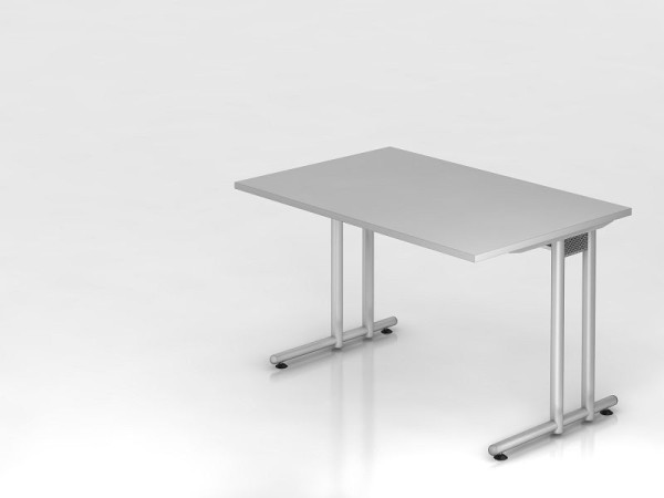 Hammerbacher Schreibtisch C-Fuß 120x80cm Grau/Silber, Arbeitshöhe 72 cm, VNS12/5/S