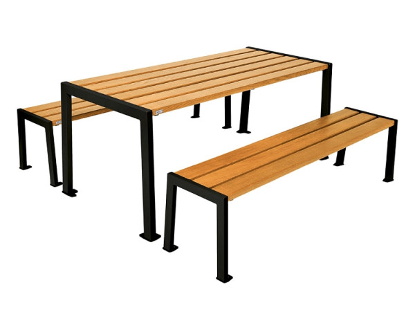 Procity Sitzgruppe Silaos, Stahl & Holz, (1 Tisch & 2 Sitzflächen), helle Eiche/RAL 9005, 209650.9005.CHEC