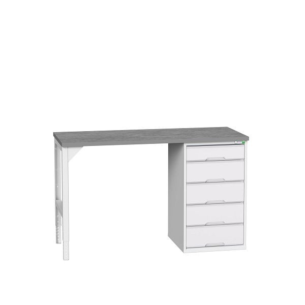 bott verso Unterbauwerkbank (Linoleum-Platte) mit 5 Schubladen (Breite: 525mm) BxTxH: 1500 x 600 x 930 mm, Lichtgrau / Lichtgrau, 16921910.16