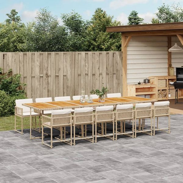 vidaXL 13-teilig Garten-Essgruppe mit Kissen Beige Poly Rattan, 3211492