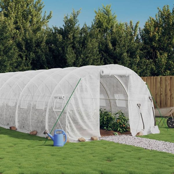 vidaXL Gewächshaus mit Stahlrahmen Weiß 72 m² 24x3x2 m, 3188060