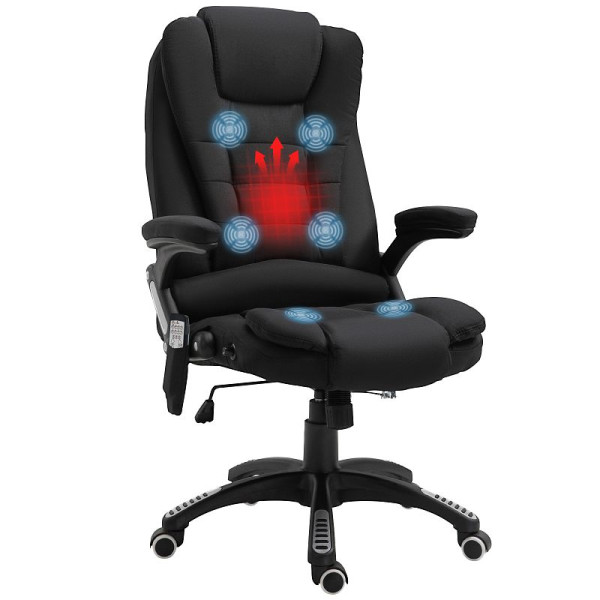 Vinsetto Massagesessel mit Wärmefunktion, Ergonomischer Schreibtischstuhl, höhenvestellbar, 68L x 72B x 110-120 cm, Schwarz, 921-171V90BK