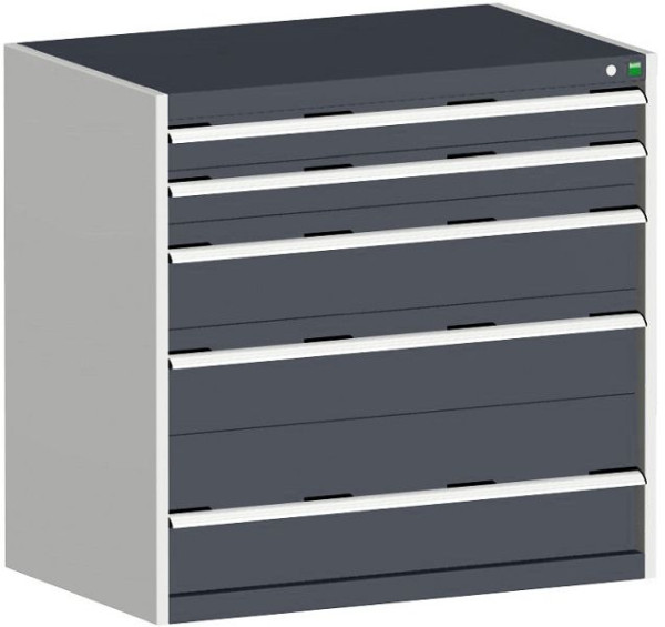 bott cubio Schubladenschrank bestückt mit 5 Schwerlastschubladen BxTxH: 1050 x 750 x 1000 mm, RAL 7035/7016, 40029018.19V