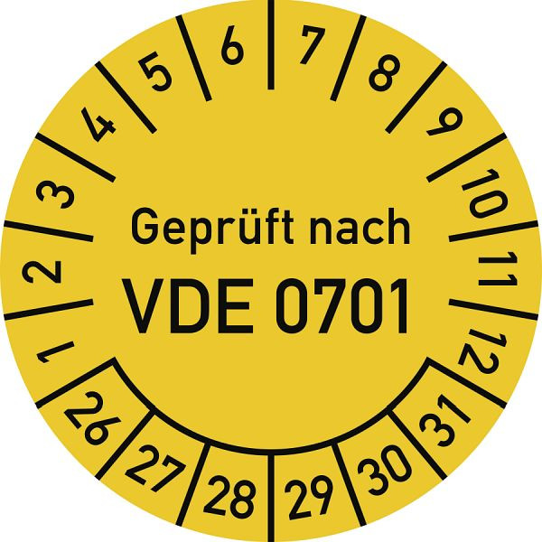 Moedel Prüfplakette Geprüft nach VDE 0701, 2026-2031, Folie, Ø 30mm, VE: 10 Stück/Bogen, 108537