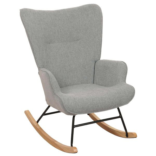 Mendler Schaukelstuhl HWC-N14, Schwingstuhl Relaxsessel Fernsehsessel, Massiv-Holz Metall Stoff/Textil 320g/m², grau-grün, 105733