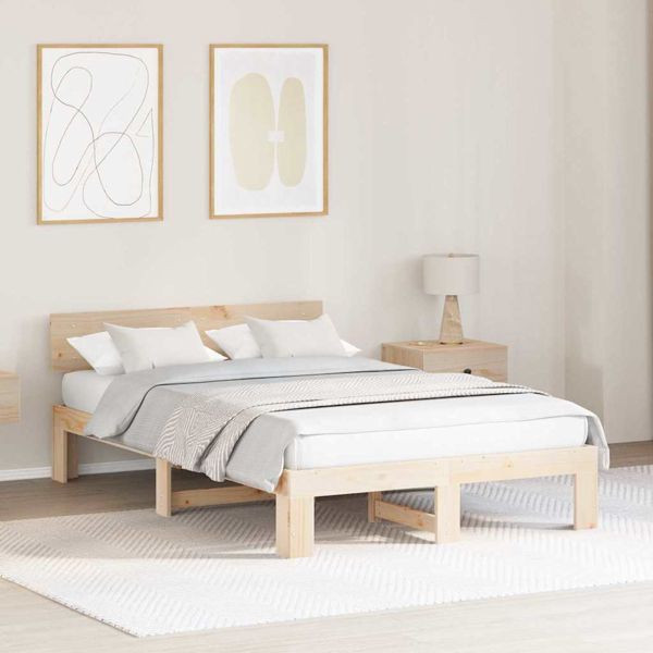 vidaXL Bettgestell mit Kopfteil Braun 120 x 200 cm Massivholz Kiefer, 872653