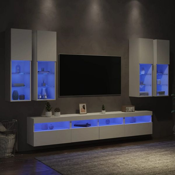 vidaXL 7-teilig TV-Wohnwand mit LED-Leuchten Weiß, 3216771