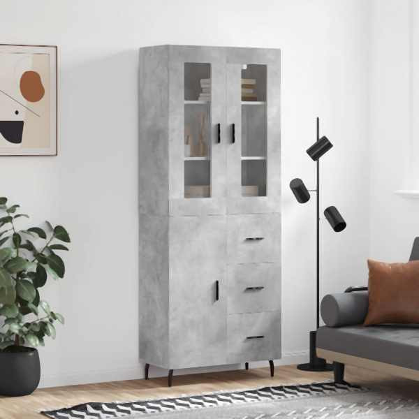 vidaXL Highboard Betongrau 69,5x34x180 cm Holzwerkstoff, 3198485