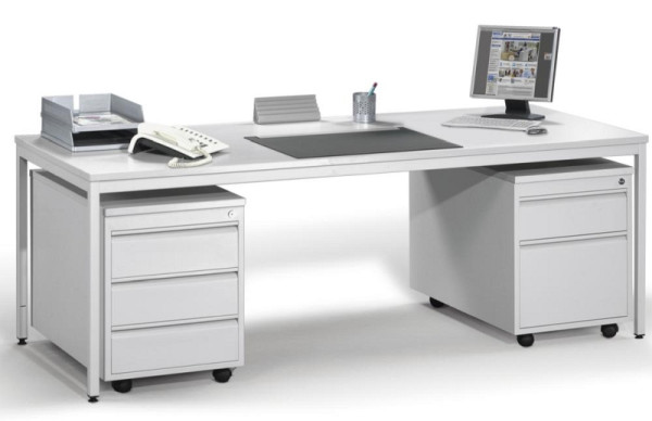 Deskin Schreibtisch BASE L mit Rollcontainer, 1 Schreibtisch B 1600 x T 800 x H 720, 2 Rollcontainer, Platte Lichtgrau, 238297