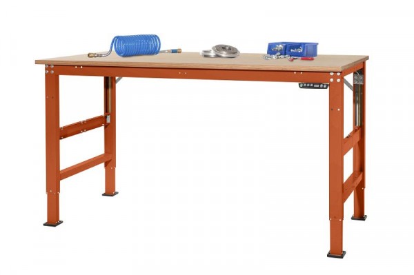 Manuflex Arbeitsgrundtisch UNIVERSAL Ergo E Memory mit Multiplexplatte, BxTxH = 1000 x 800 x 722-1002 mm, Rotorange, AU9515.2001