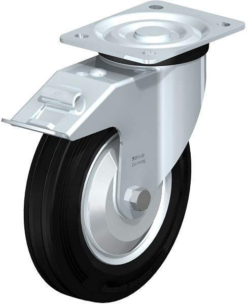 Blickle L-RD 202R-FI-FA Stahlblech-Lenkrolle, mittelschwere Ausführung, mit Anschraubplatte & Feststeller, Zweikomponenten-Vollgummi, Schwarz, 94805