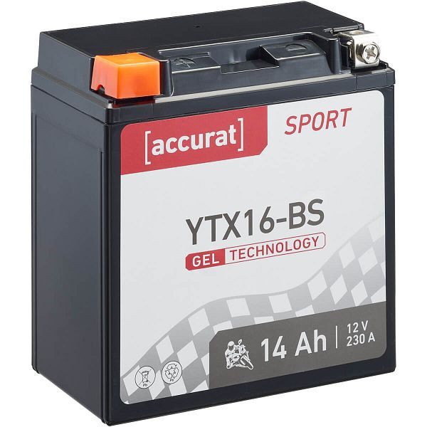 Accurat Sport GEL YTX16-BS Motorradbatterie 14Ah 12V 230A, MBG-YTX16