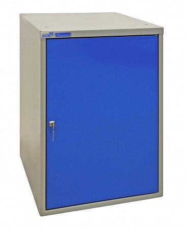 ADB Stahlblechschrank als Unterbau für Werkbank, Fachboden, Farbe Korpus: grau, RAL 7035, Farbe Tür: blau, RAL 5012, Maße HxBxT: 800x530x700 mm, 40940