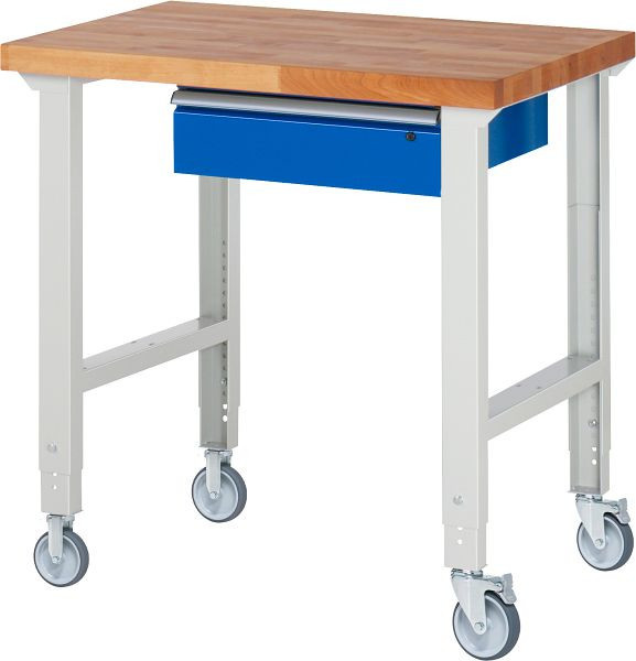 RAU Fahrbare Werkbank (höhenverstellbar) 7001A1, 1000x700x950-1000mm, je 2 Bockrollen und Lenkrollen, 05-7001A1-107B4H22.11