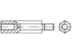 ART 88086 Sechskant-Abstandsbolzen I/A Stahl galvanisch verzinkt M 3 x 60 / 7 x 6 SW 5,5 VE=S (100 Stück)