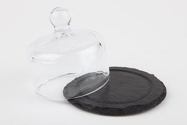 APS Naturschieferplatte, 2-teilig, Ø 10,5 cm, Höhe: 8 cm, Materialstärke 4-7 mm, mit Glashaube, 00984